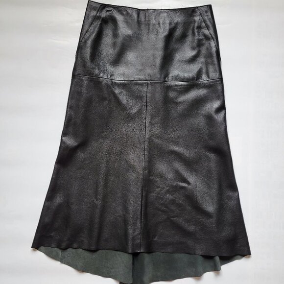 DKNY WOMENS LEATHER SKIRT HI LOW HEM SIZE 6 - Picture 1 of 13